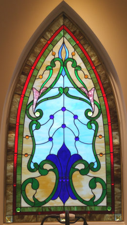 Gothic arch stained glass bath window