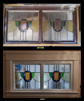 Before and after photos of Edwardian window