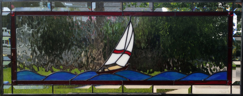 Solitary Sailor stained glass transom