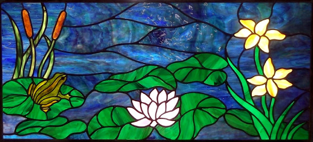 The Pond on Rainflower Lane stained glass window
